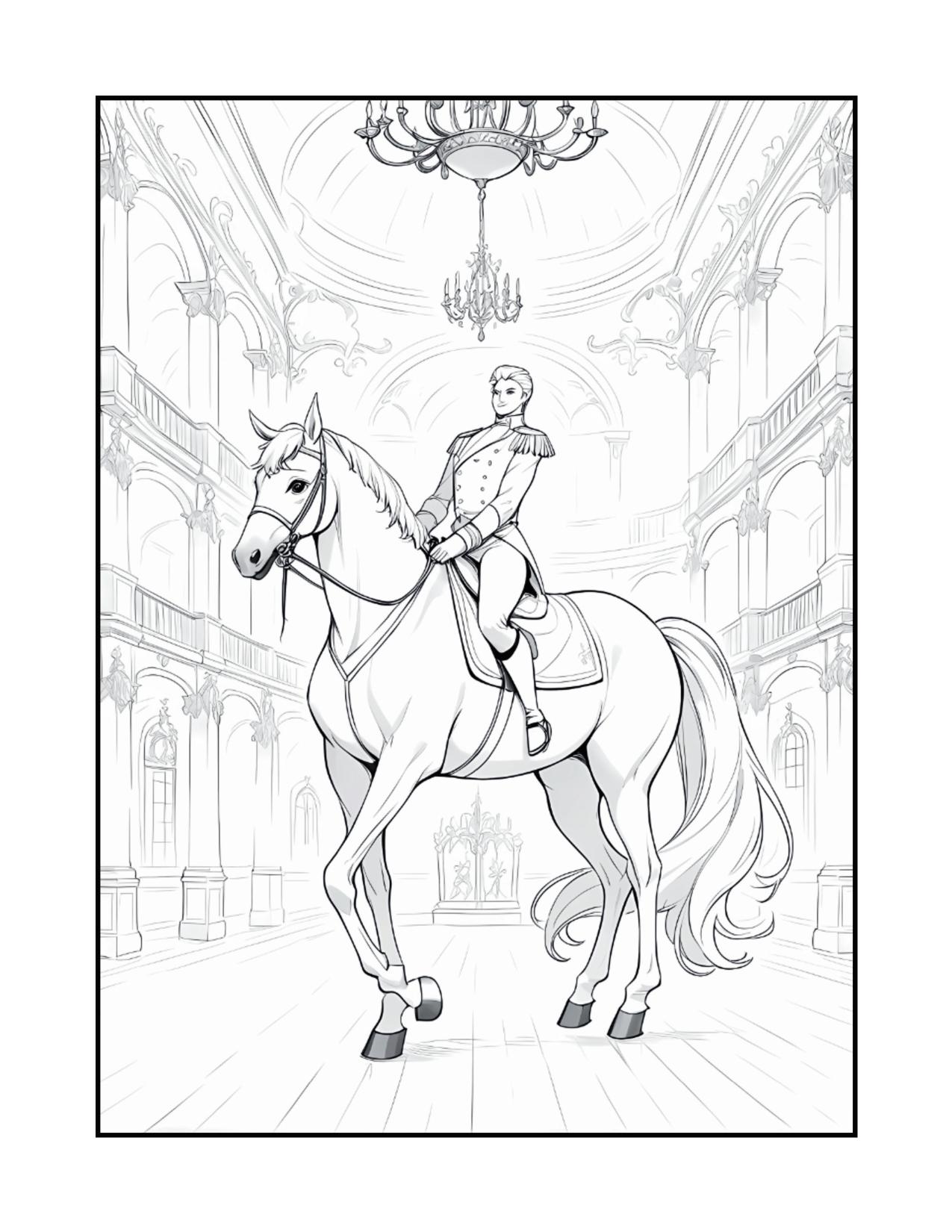 Página de exemplo para colorir do e-book Cavalos