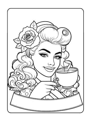 Página de exemplo para colorir do e-book Garotas Vintage