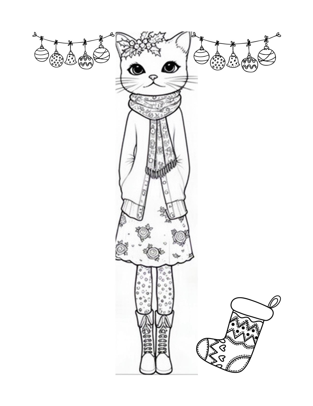 Página de exemplo para colorir do e-book Natal Felinos