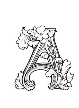 Página de exemplo para colorir do e-book Alfabeto Romântico