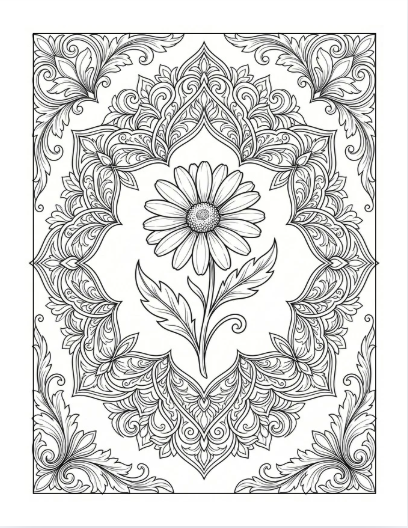 Página de exemplo para colorir do e-book Mandalas de Flores
