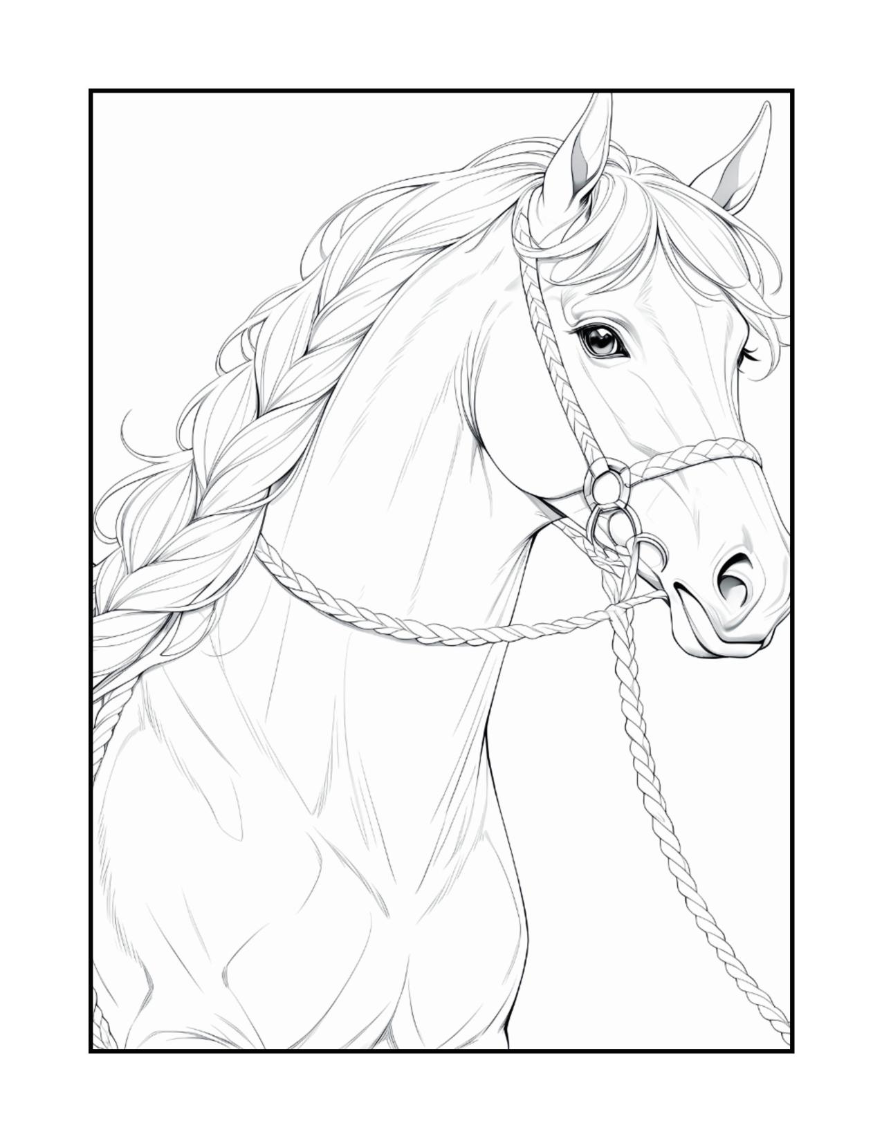 Página de exemplo para colorir do e-book Cavalos