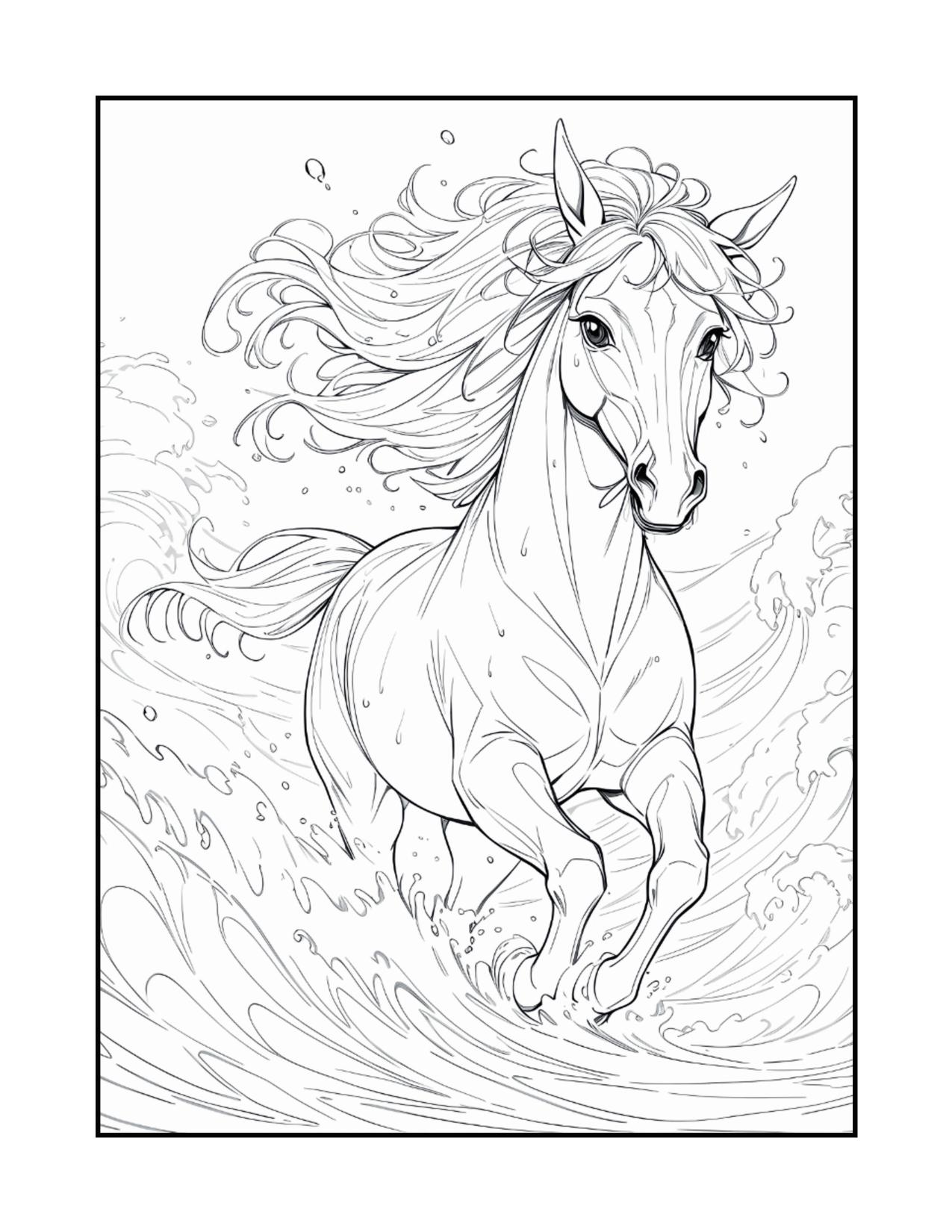 Página de exemplo para colorir do e-book Cavalos