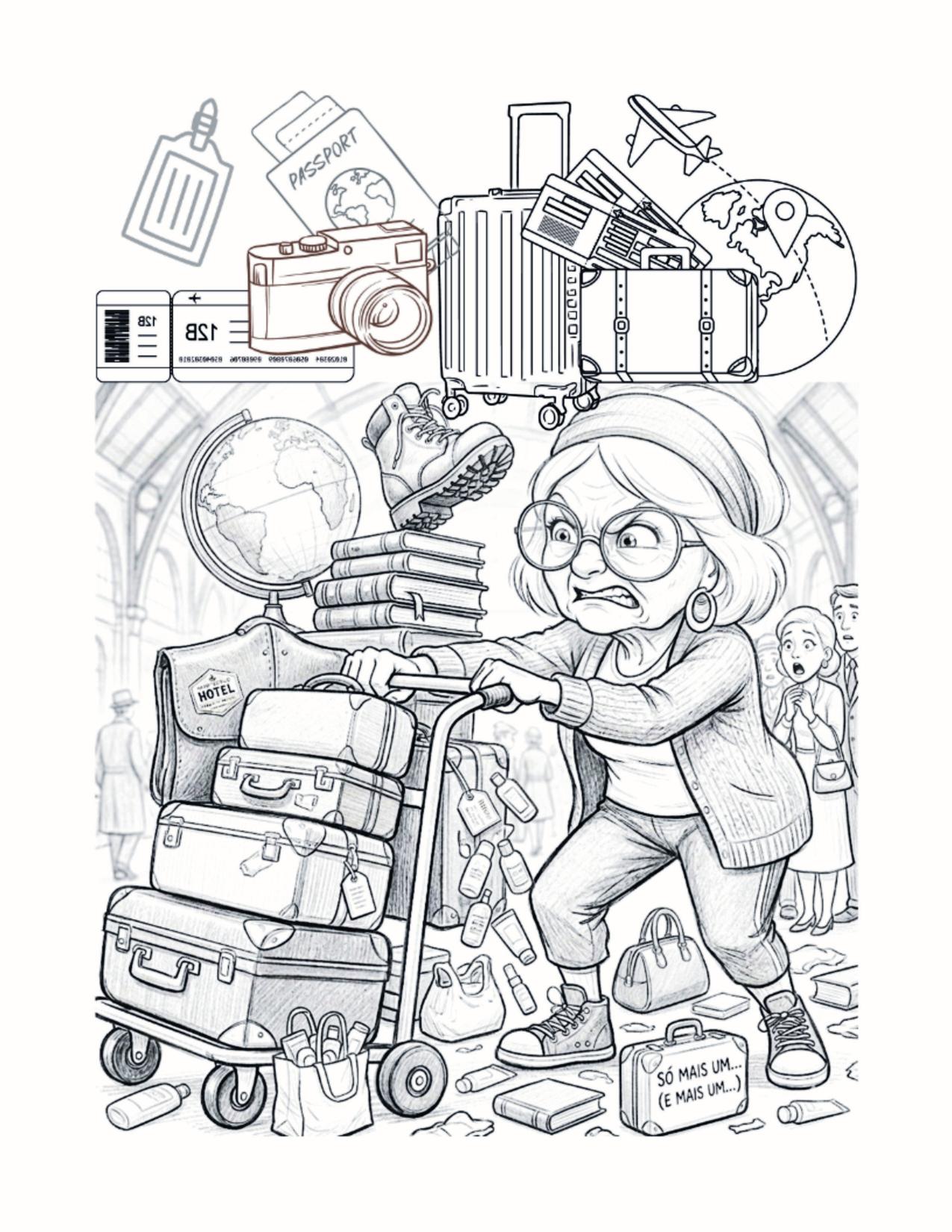 Página de exemplo para colorir do e-book The Modern Grand Tour